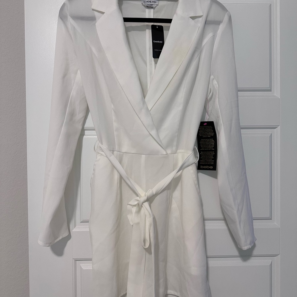 Bebe Elegant Cream Belted Romper